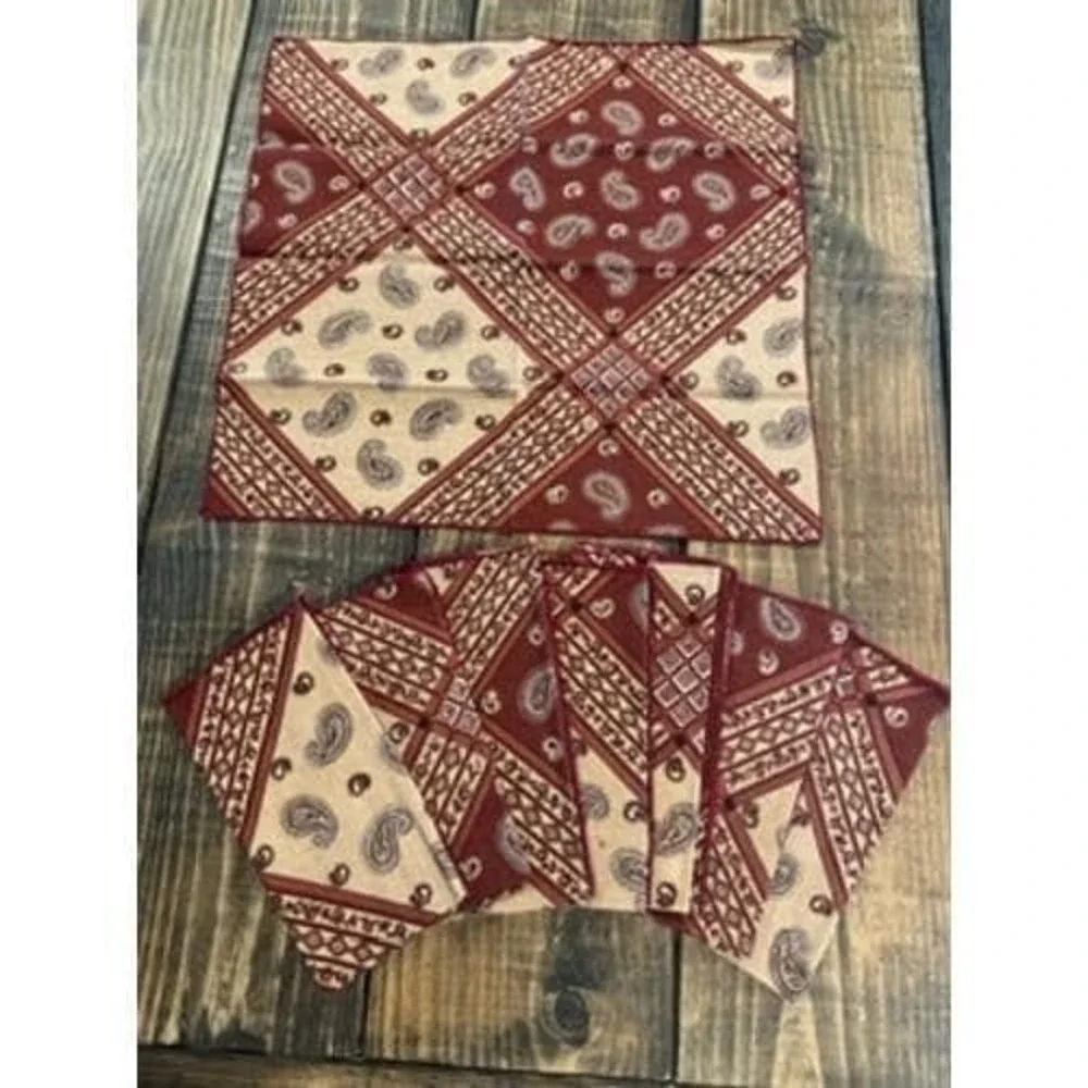 Vtg Western Burgundy Tan Paisley Floral Napkin Set 8 Count 16.5